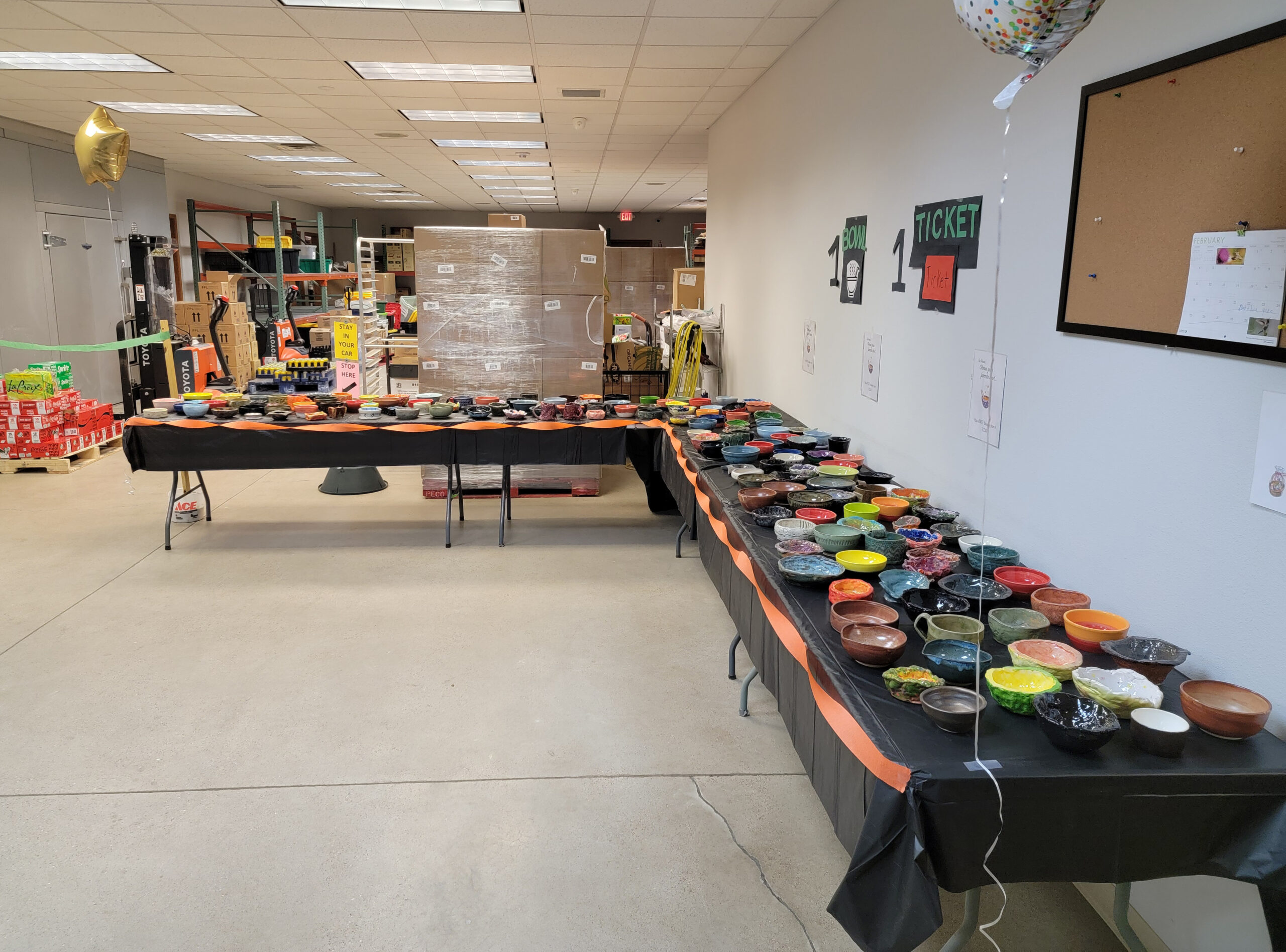 Empty Bowls - Lots of bowls waiting to be selected when the doors open.