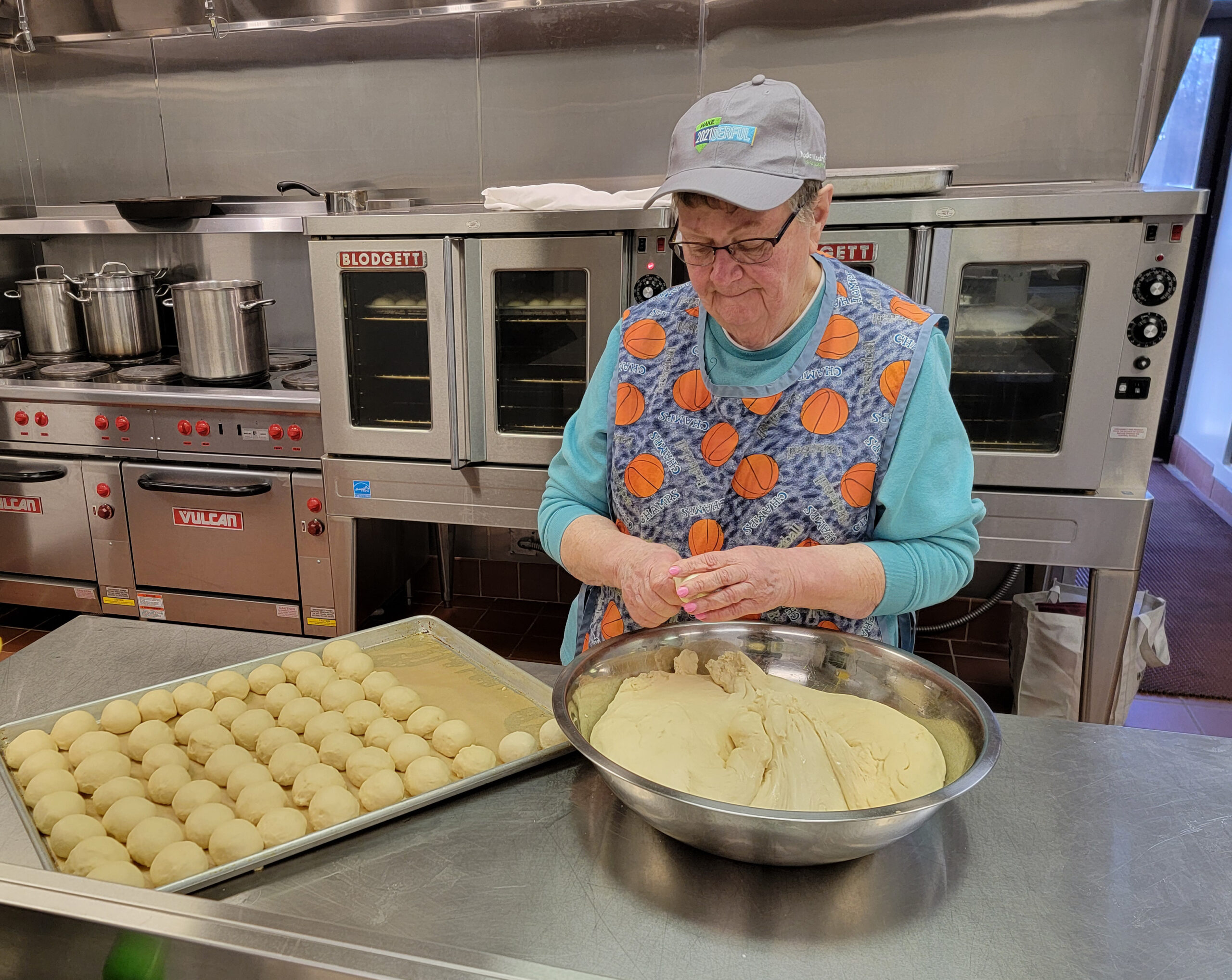 Empty Bowls - Volunteer Kathy making her wonderful dinner rolls - yum!