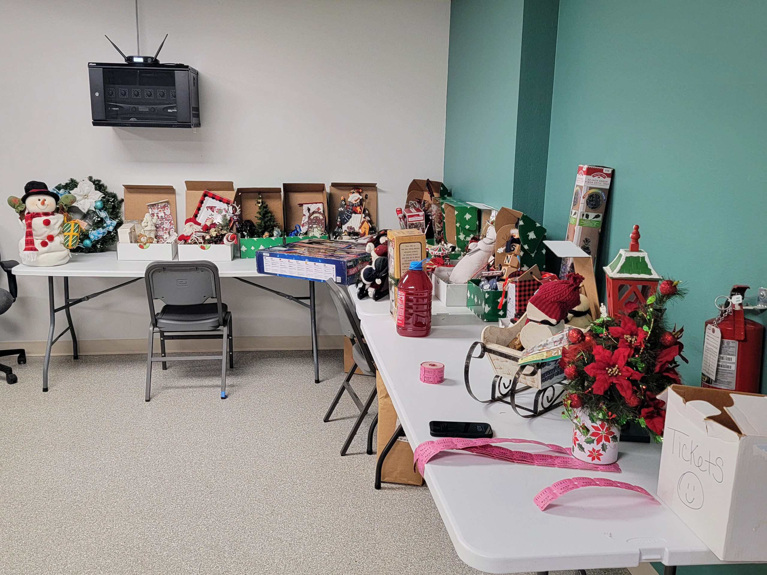 Holiday gifts to be raffled at tonight's 21st Anniversary meal.